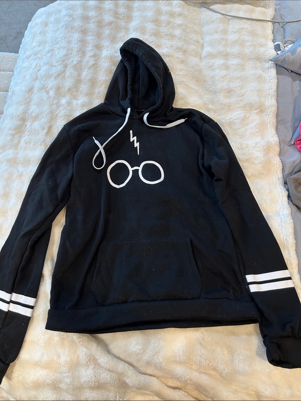 Black Graphic Hoodie Sweatshirt - Women’s Pullover with White Accent